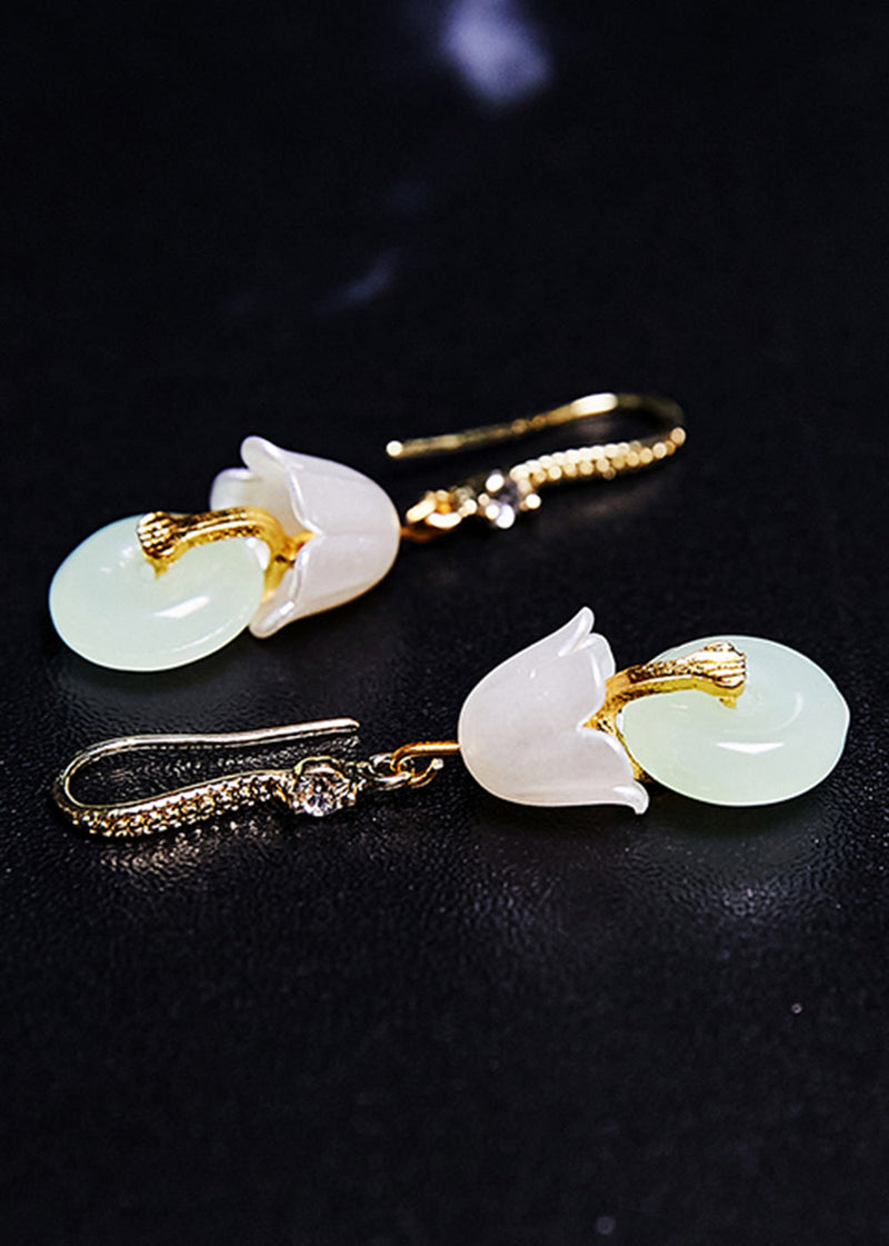 White Lily of the Valley Fine Jade Drop Earrings