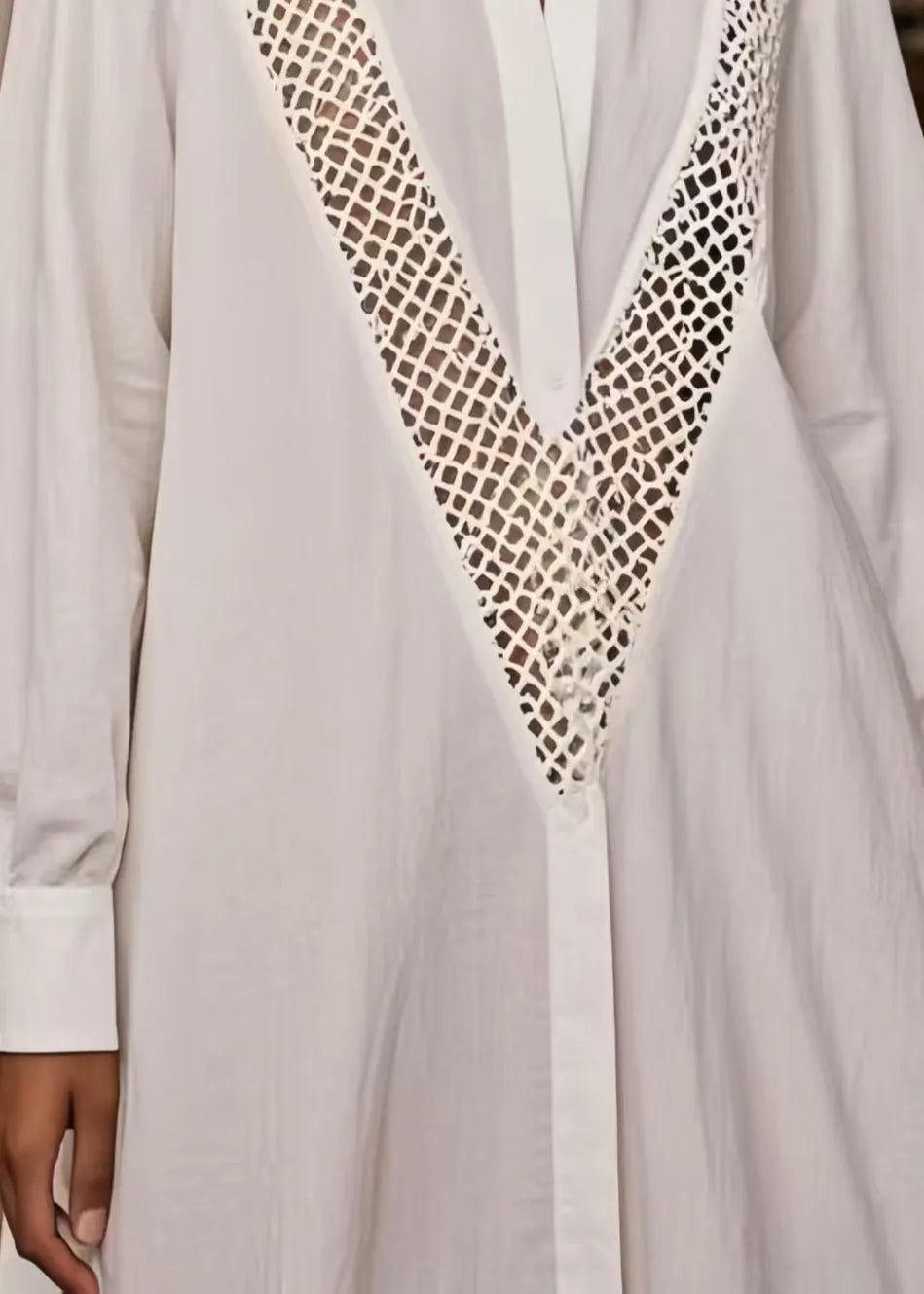 Modern White Oversized Hollow Out Cotton Dresses Spring