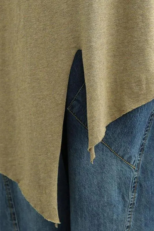 Pure Color O Neck Split Hem T-shirt
