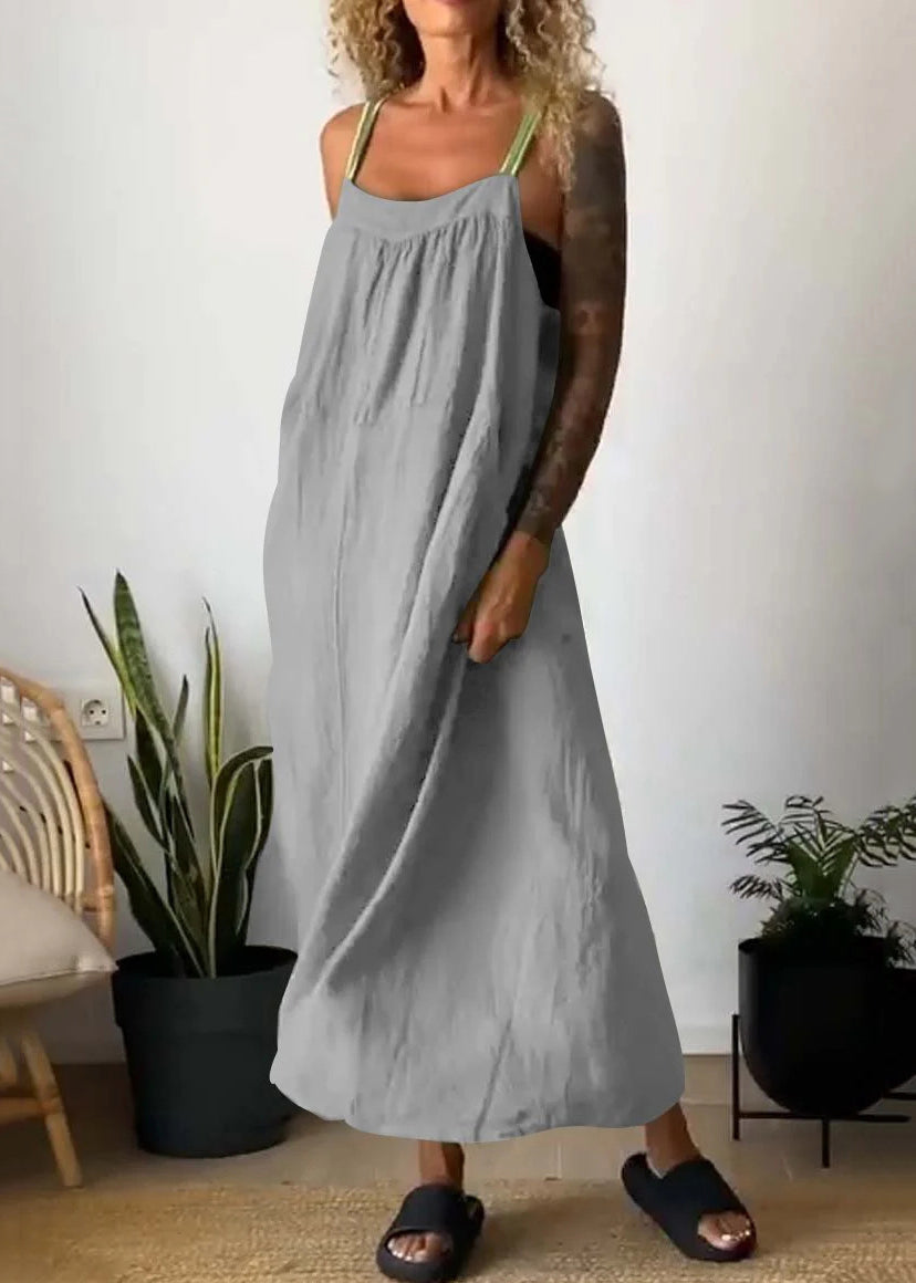 Stylish White Backless Cotton Spaghetti Strap Dress Sleeveless
