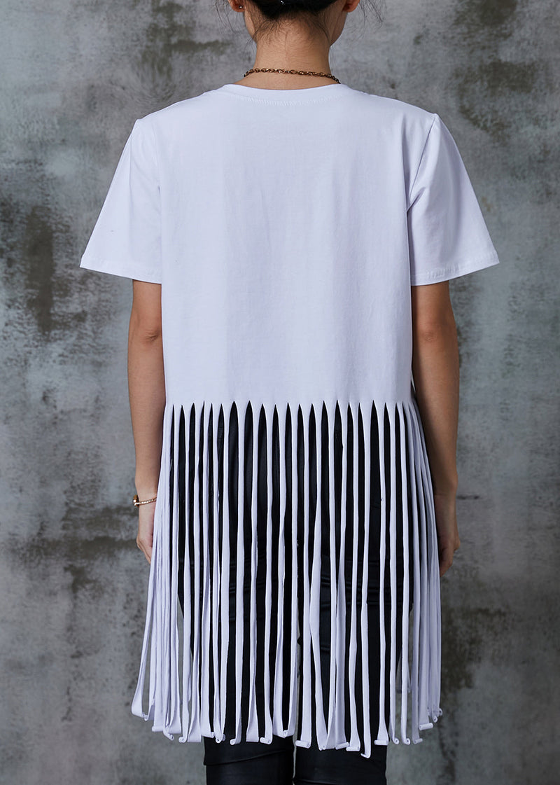 White Loose Cotton Tank Tops Tasseled Summer