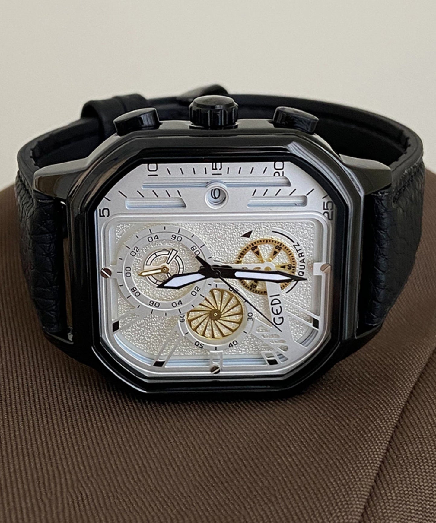 Diy White Leather Square Quartz Movement Watches