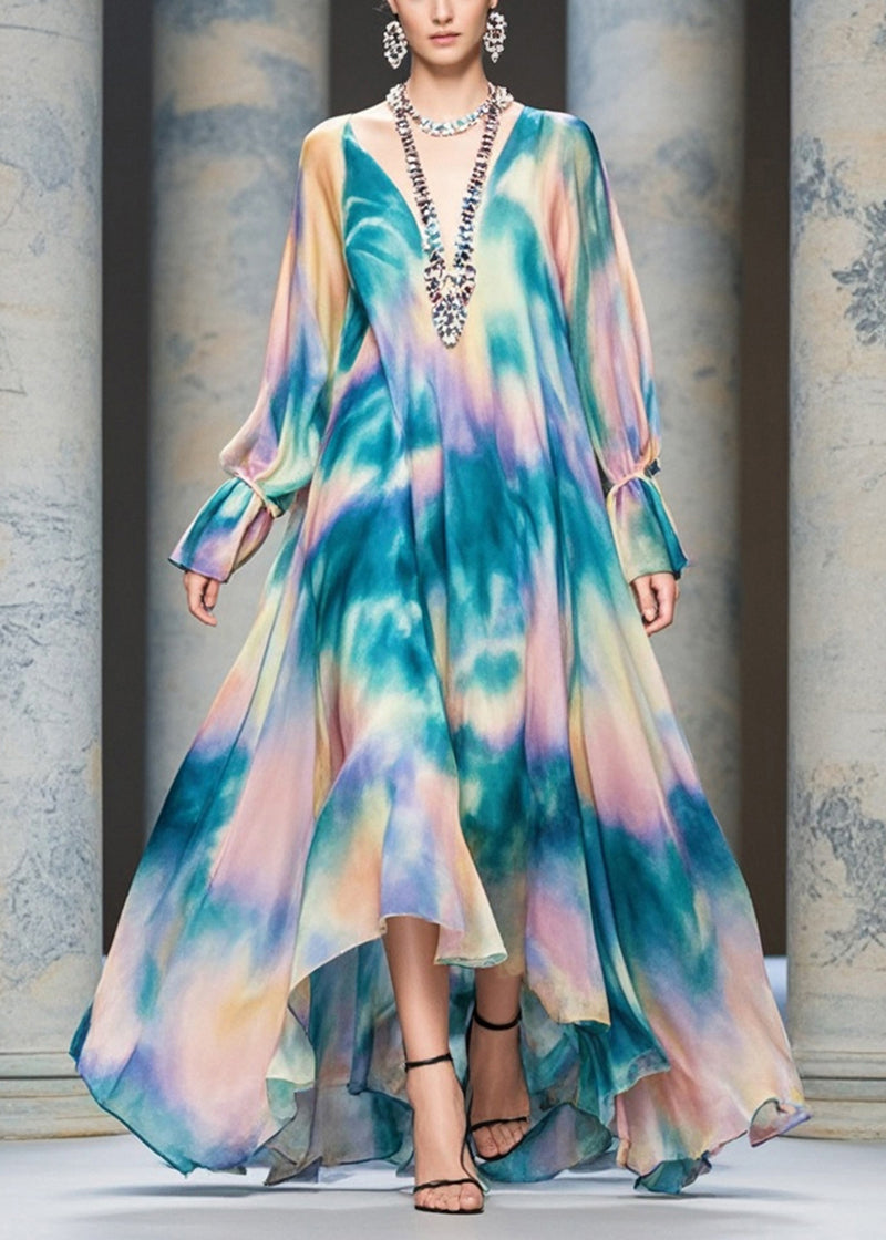 Rainbow Tie Dye Exra Large Hem Chiffon Beach Dress Fall