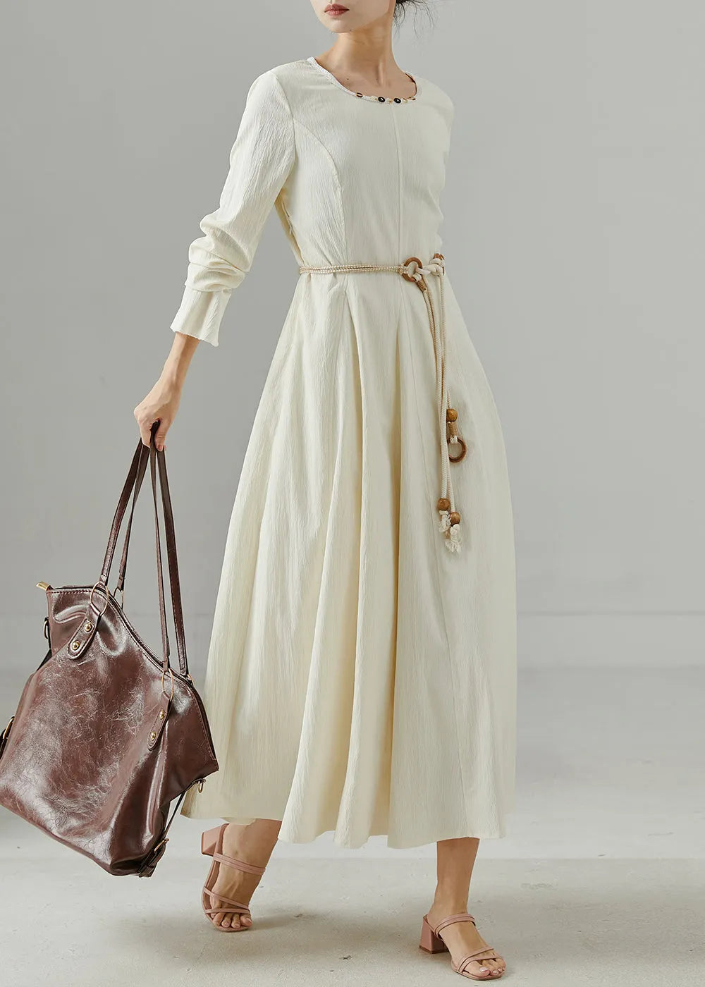 White Tie Waist Exra Large Hem Cotton Dresses Spring