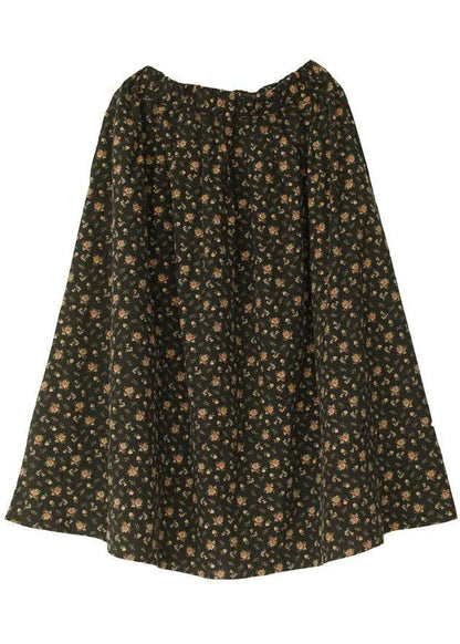 Natural Black Patchwork Print a Line Skirts Cotton Fall