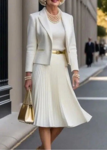 White Suit Coats and Dresses Cotton Two-piece Set Fall