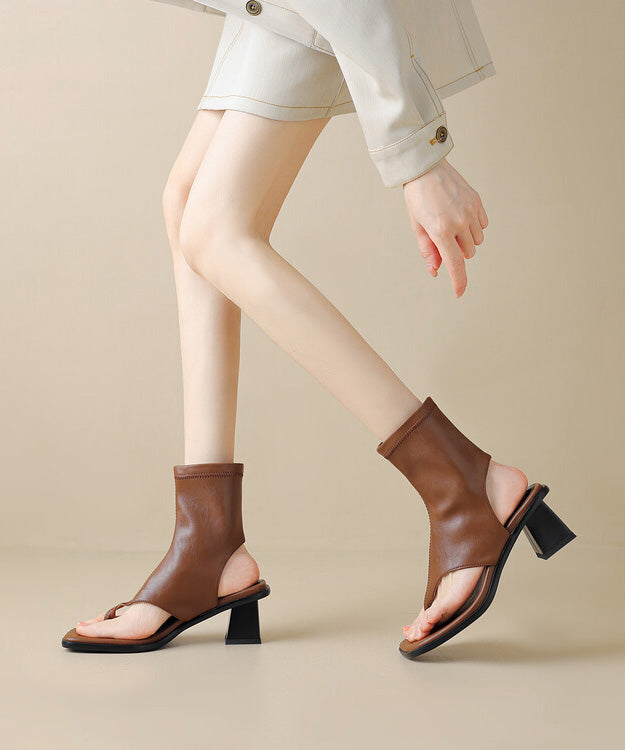 Splicing Chunky Flip Flops Boots Brown Faux Leather