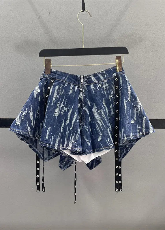 Unique Blue Patchwork Denim a Line Skirt Summer