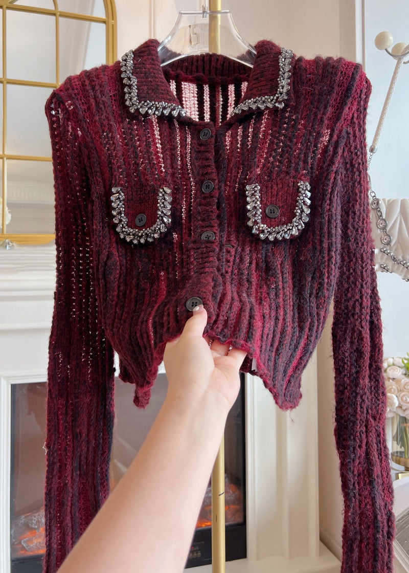Diy Mulberry Peter Pan Collar Zircon Cotton Knit Sweaters Spring