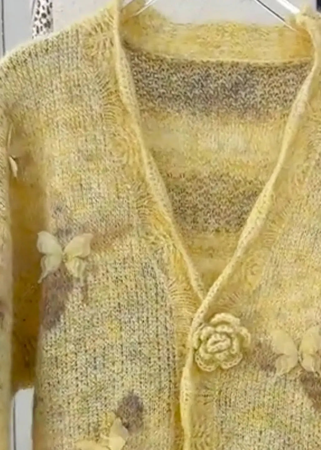 Yellow Fur Cotton Knit Cardigans Spring