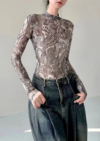 Slim Fit Print Tulle T Shirt Top Fall