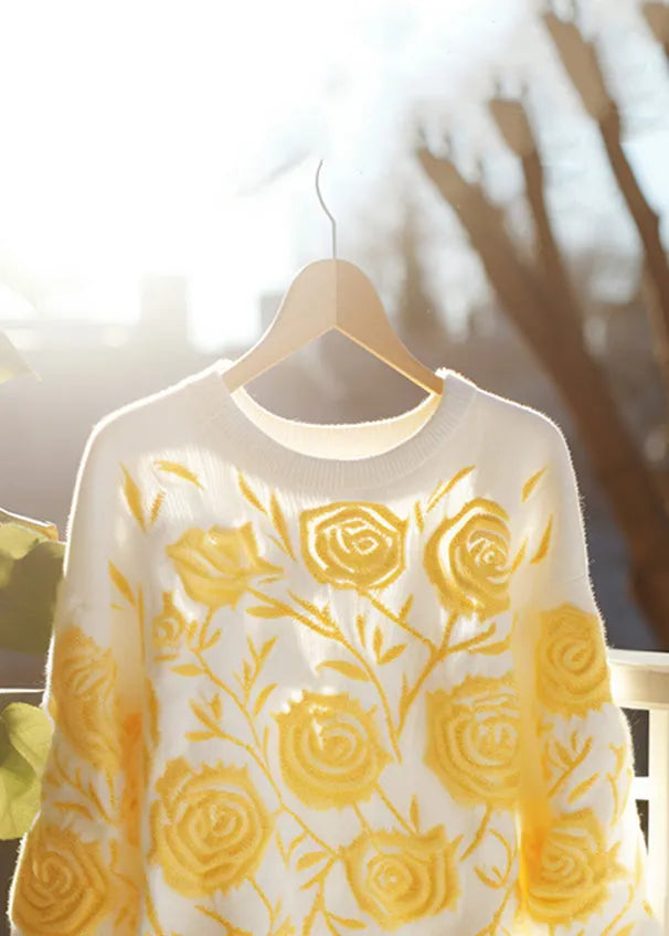 Yellow O Neck Cozy Knit Fall Sweaters