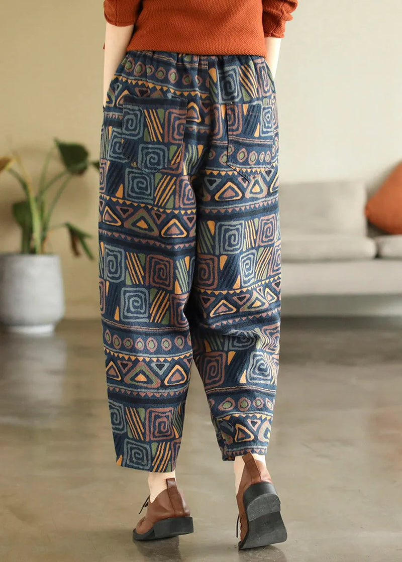 Print Tie Waist Cotton Beam Pants Summer