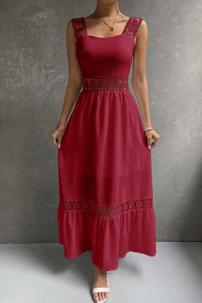Jacquard Hollow Out Tiered Midi Dress