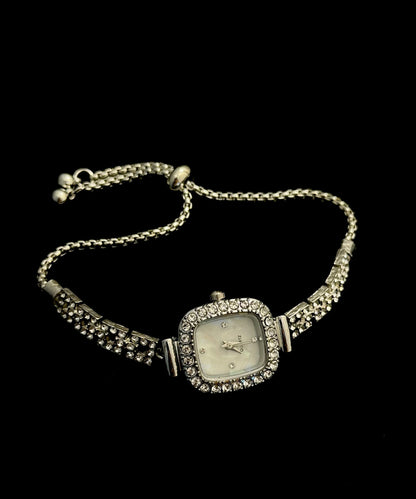 Diy White Stainless Steel Zircon Square Tassel Watches