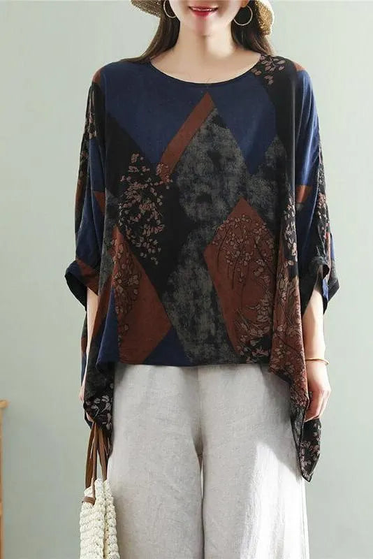 Irregular Hem Stitching Leaf T-shirt