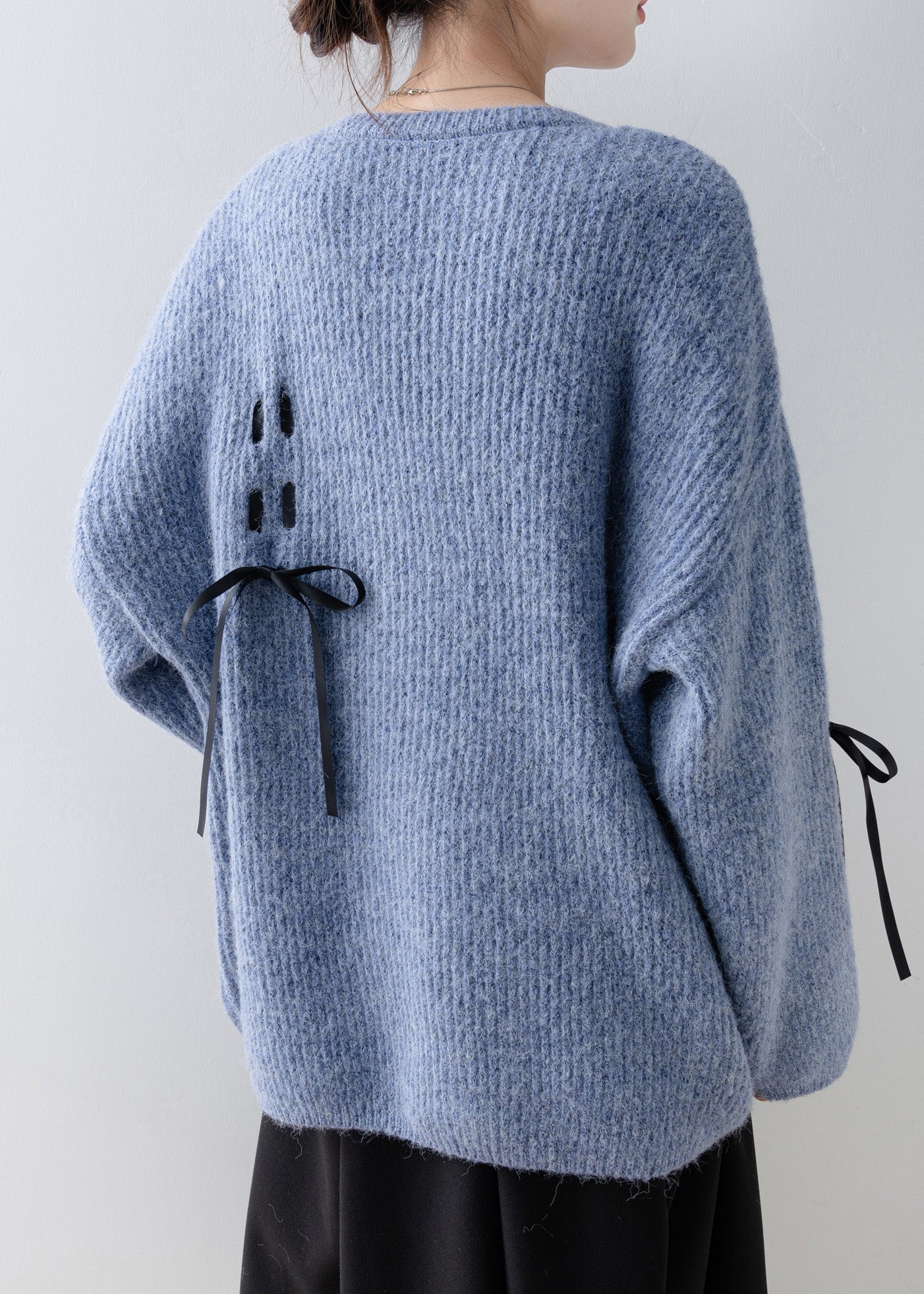 Style Blue O Neck Bow Knit Sweaters Spring