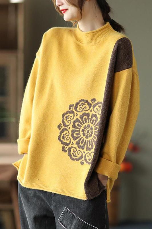 Winter Retro Flower Knitted Sweater Jumper