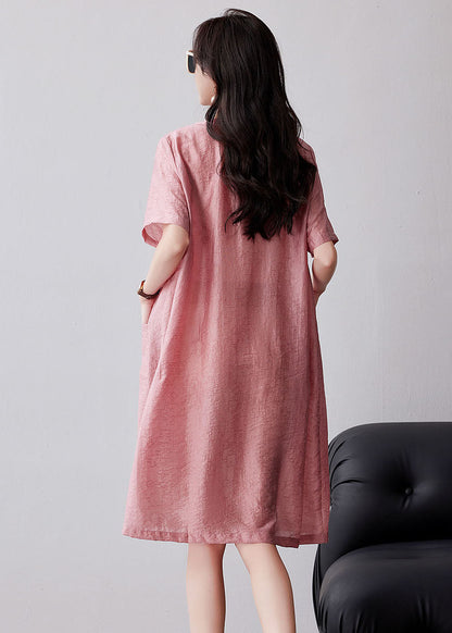 Pink Embroidered Oversized Linen Dresses Summer