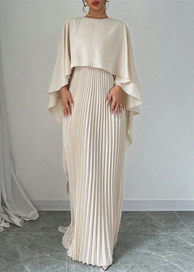 Beige Asymmetrical Patchwork Long Dress Batwing Sleeve