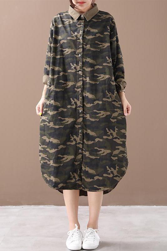Limited Stock- Camouflage Polo Collar Cotton Shirt Dress