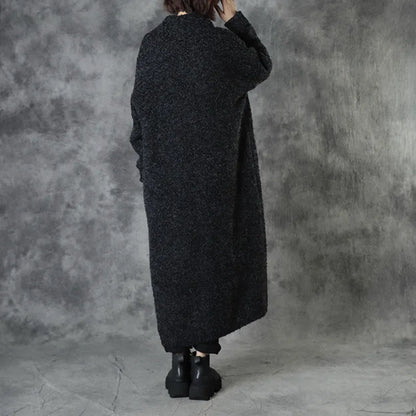Black Loose Pockets Fall Sweaters Coat