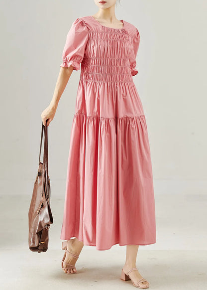 Pink Wrinkled Silm Fit Cotton Holiday Dress Summer