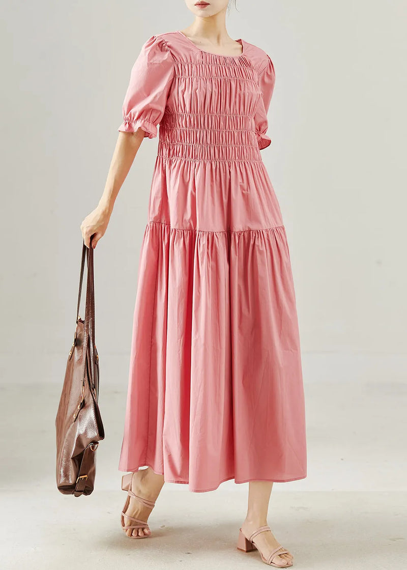 Pink Wrinkled Silm Fit Cotton Holiday Dress Summer