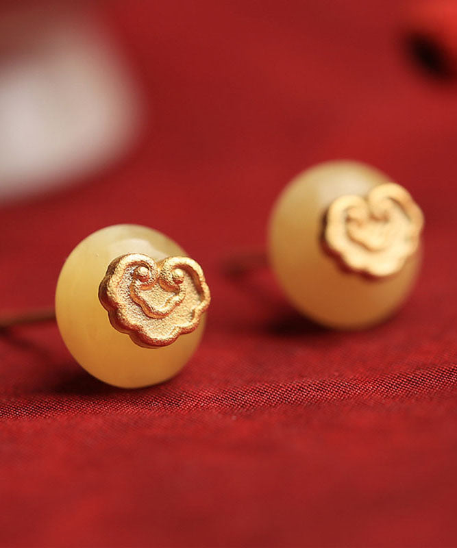 Art Yellow Ancient Gold Beeswax Lock of Good Wishes Stud Earrings