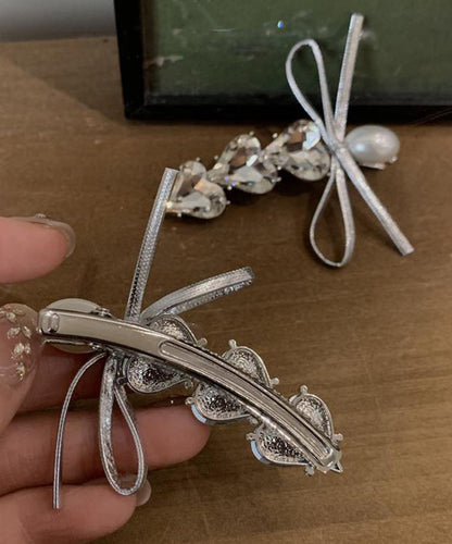 Silk Alloy Zircon Love Crystal Pearl Bow Hairpin