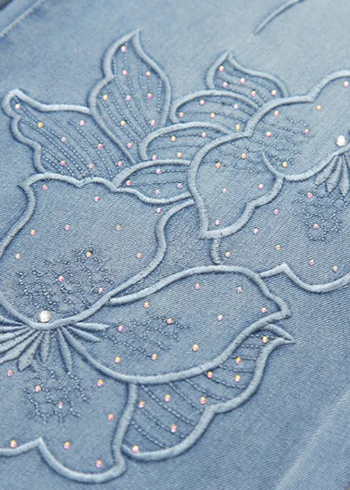 Organic Blue Embroidered Pockets Denim Pants Fall