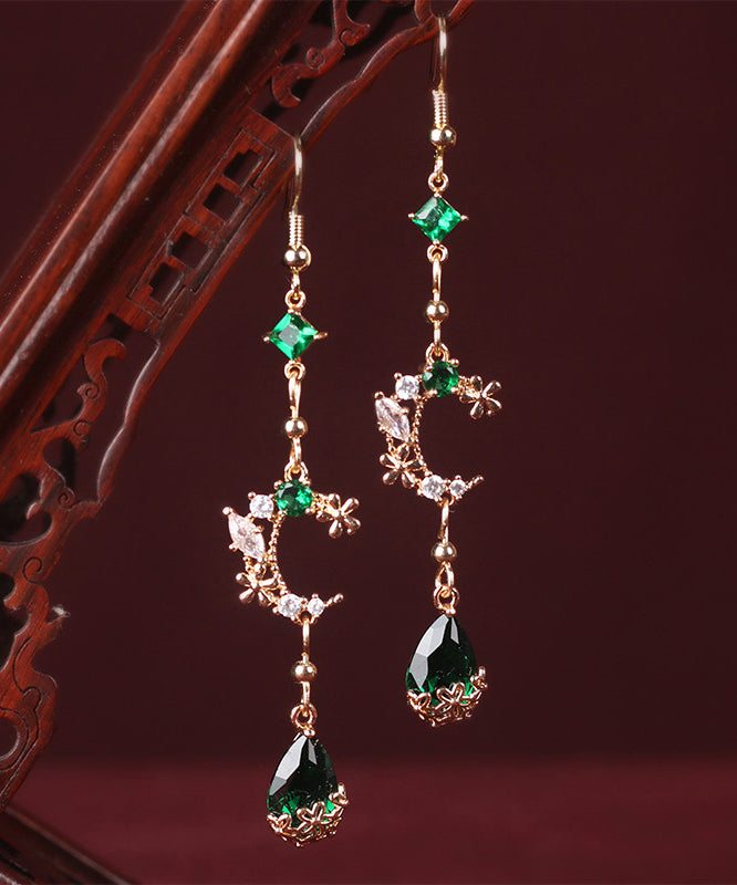 Green Gem Stone Water Drop Drop Earrings