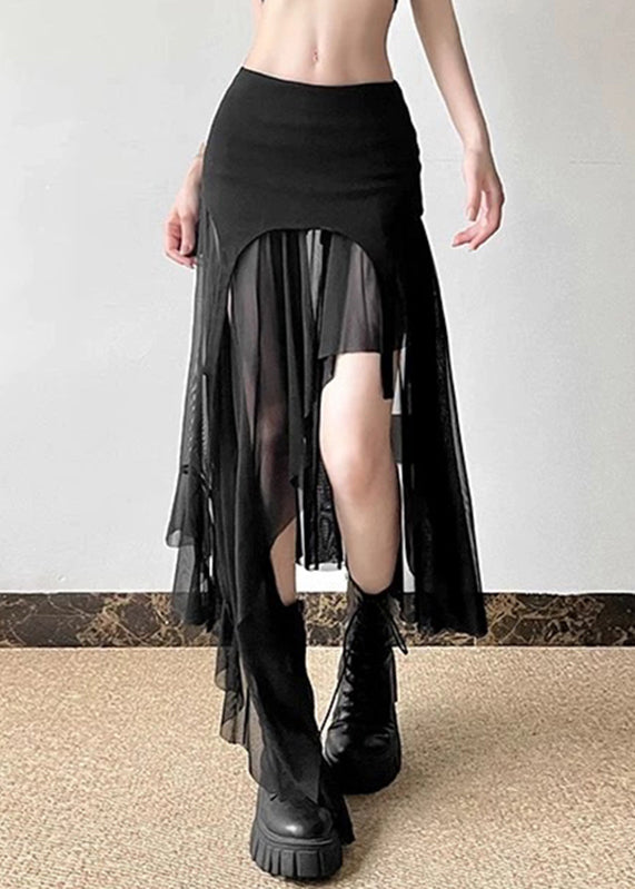 Khaki Asymmetrical Tulle Patchwork High Waist Maxi Skirts