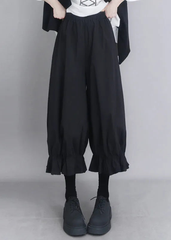 Modern Black Oversized Cotton Lantern Pants Summer
