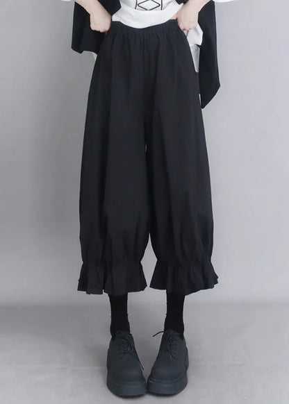 Modern Black Oversized Cotton Lantern Pants Summer