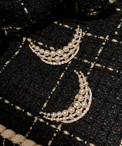 White Pearl Moon Shaped Fine Zircon Brooch
