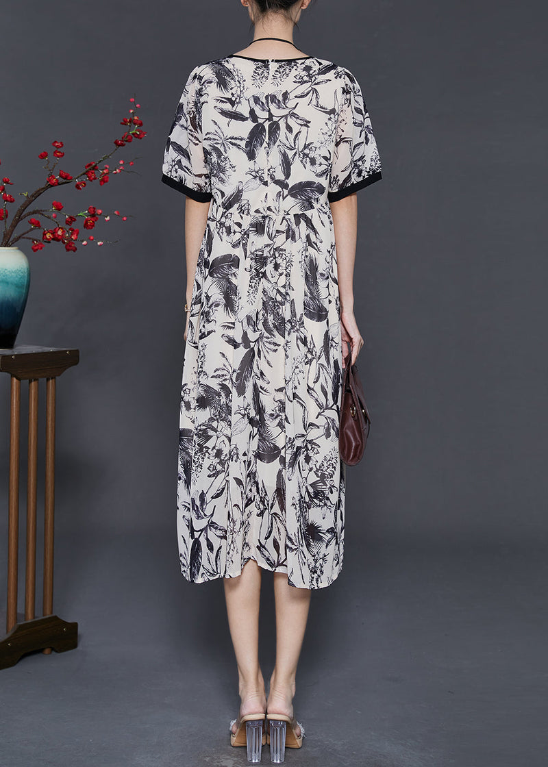 White Print Chiffon Party Dress Summer