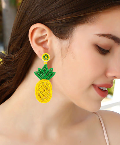 Yellow Knit Fabric Rice Ball Pineapple Drop Earrings