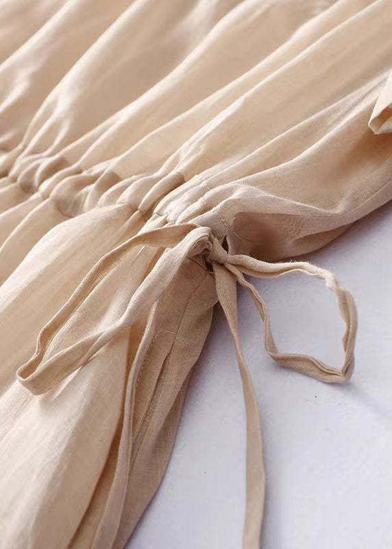 V Neck Lace Up Linen Dress Summer