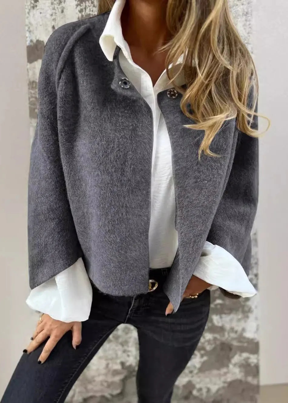 Style Camel O Neck Button Cashmere Short Coat Fall