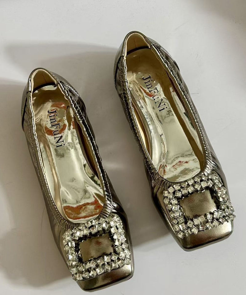 Boutique Splicing Flat Shoes Black Faux Leather Zircon