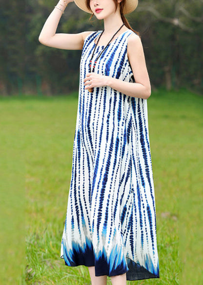 Green O-neck Striped Long Dress Summer