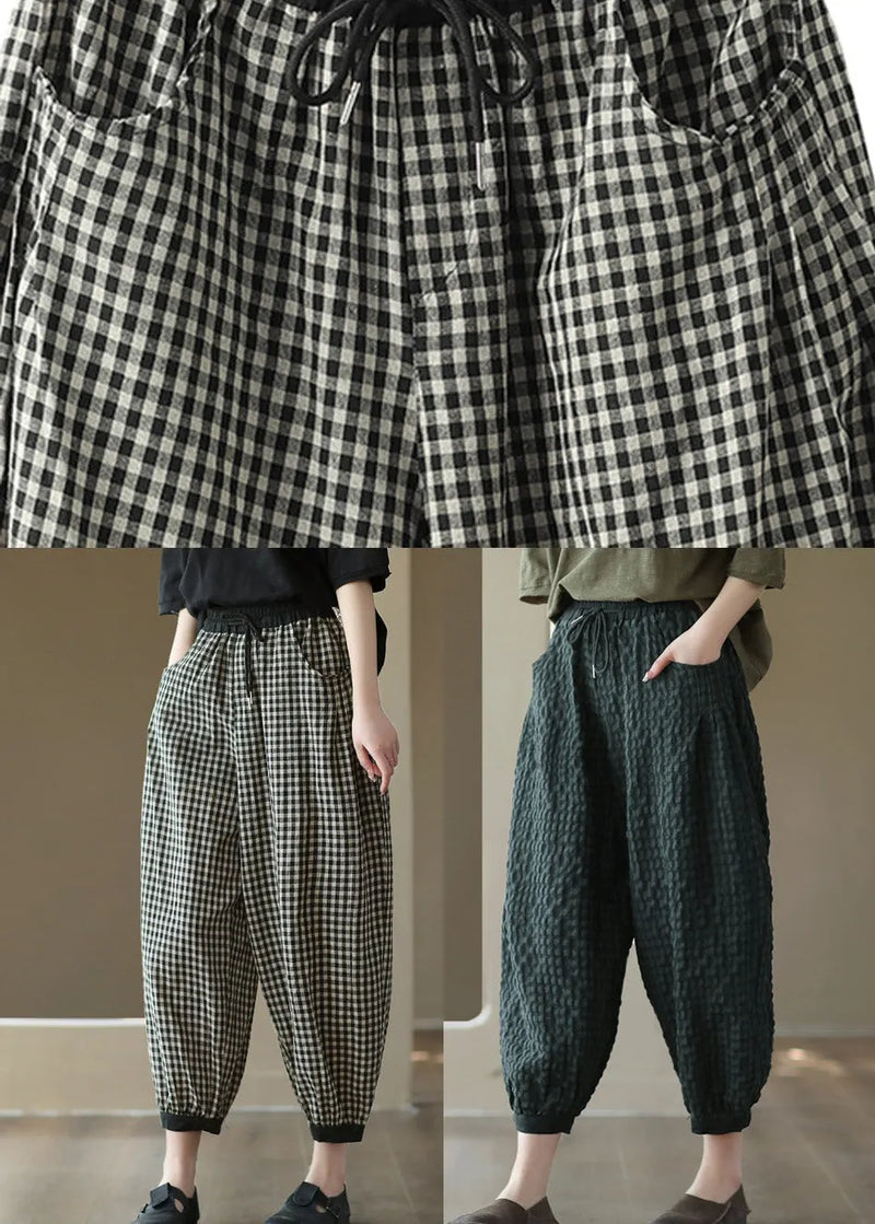 Blackish Green Tie Waist Cozy Crop Pants