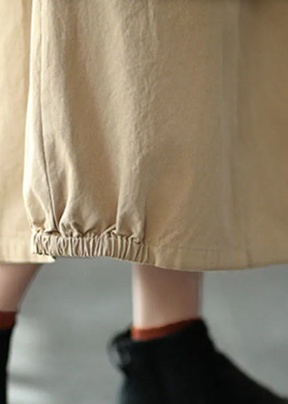 Khaki Elastic Waist Pockets Open Fall Skirts