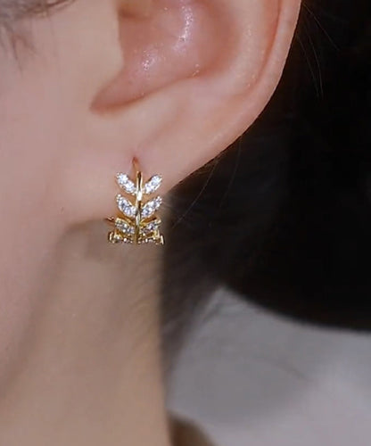 Gold Sterling Silver Overgild Zircon Ear of Wheat Hoop Earrings