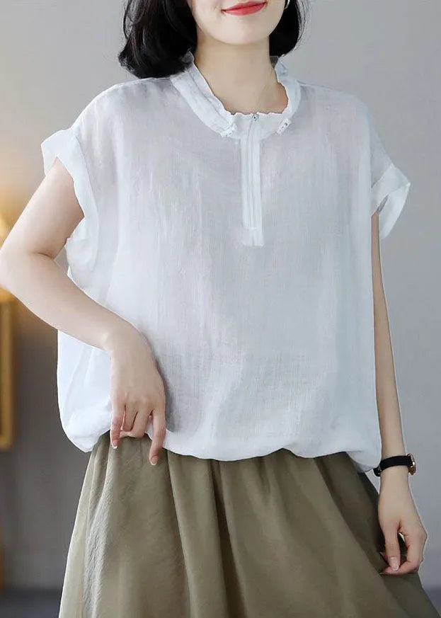 White Cotton Sweatshirt Oversized Drawstring Short Sleeve