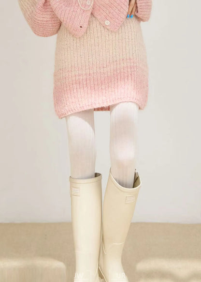 Pink Oversized Warm Knit Two Pieces Set Winter