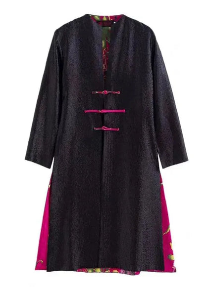 Chinese Style Rose Wrinkled Print Wear on Both Sides Silk Coat Fall
