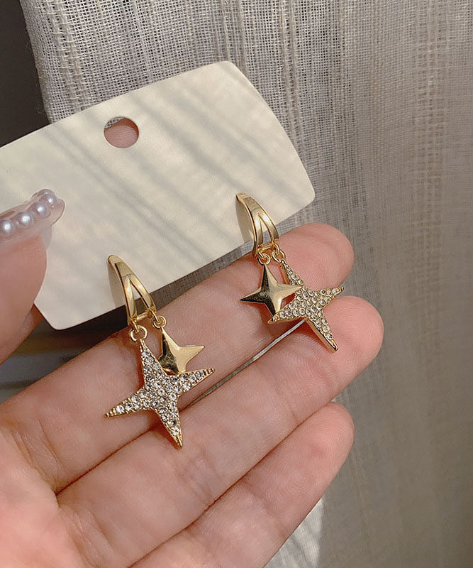 Gold Alloy Zircon Littlestar Drop Earrings