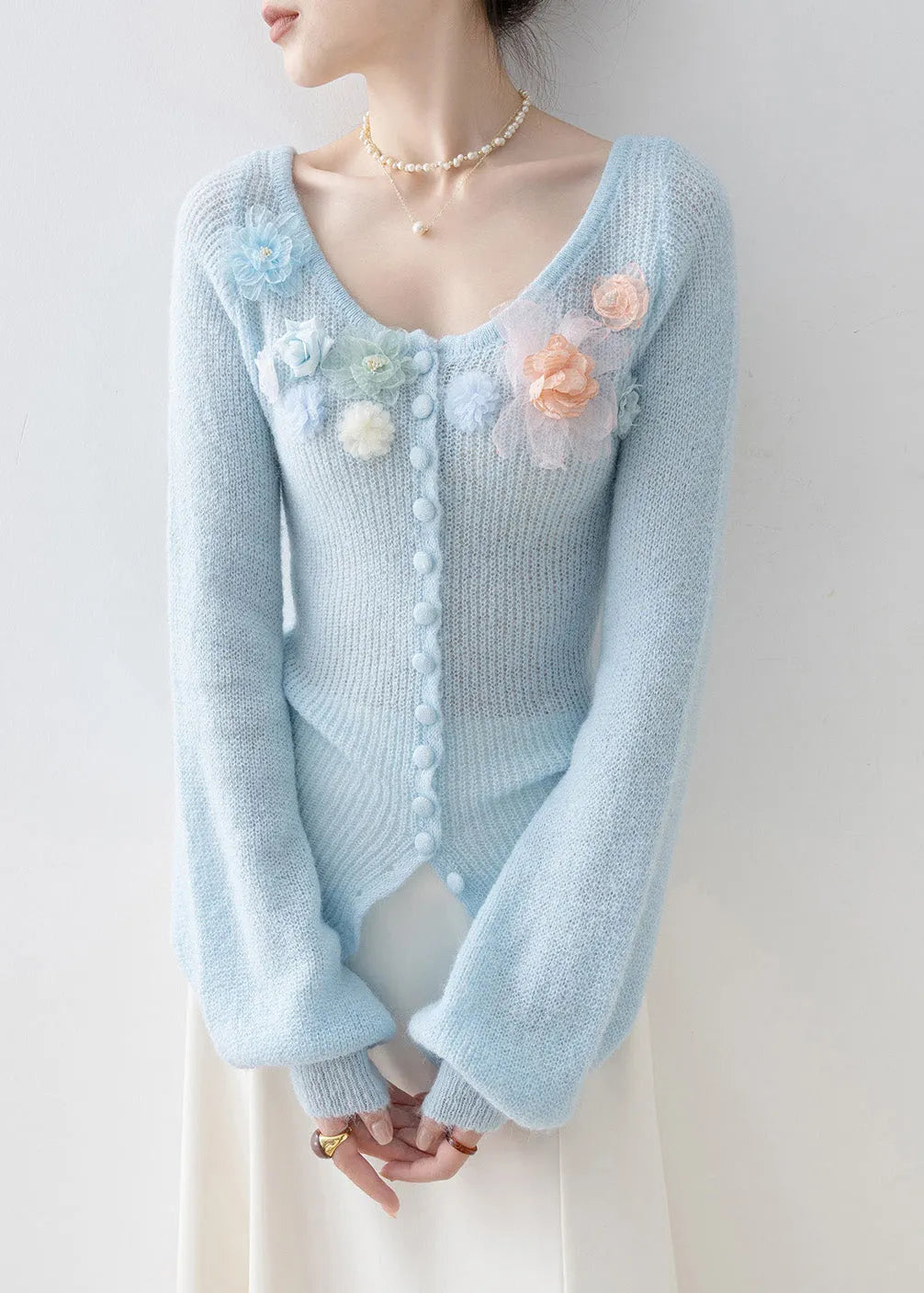 Boutique Blue O Neck Knitted Tops Spring